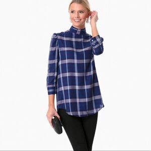 NWT HARSHMAN Blue Plaid Millicent Blouse